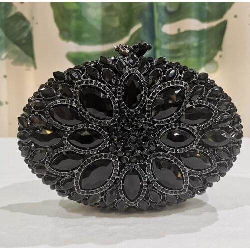 WHTUOHENG Large Rhinestone Black Evening Bags Party Prom Clutches Luxury Designer Girls Lady Dinner Banquet Shoulder Phone Purse