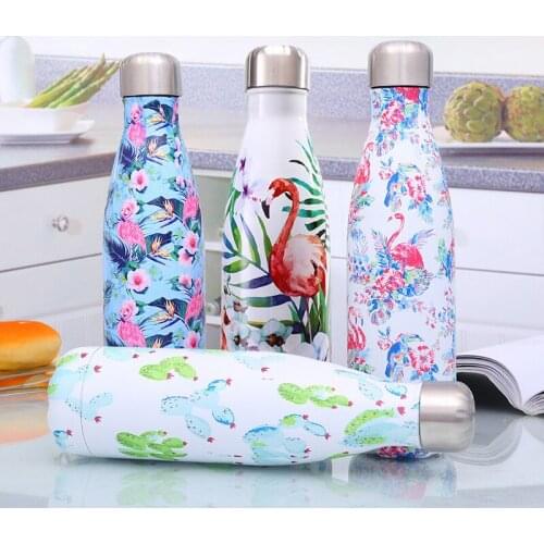 Flamingo Floral Cola Water Bottle Stainless Steel Thermos Cup Tea Coffee Travel Sport Gym Drink Bottle Insulated Cup BPA free