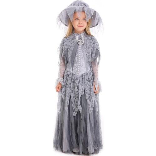 Kids Girls Halloween Ghost Corpse Bride Skull Print Costume Child Scary Horror Tricking Zombie Fancy Tutu Dress Carnival Purim