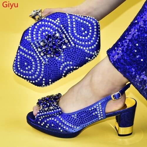 Doershow Fashion Women nice blue Shoes And Bag Set To Match High Quality Italian Shoes With Matching Bags For Party!HLC1-19