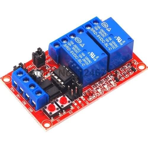 5V 12V 24V 2 Channel Button Self-locking Interlock Three-selection One Relay Module High and Low Level Trigger with Switch Light