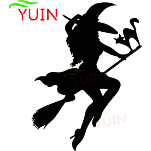 Halloween Witch Broom Flying Car Sticker Fashion Window Decoration PVC Waterproof Sunscreen Decal Black/White/Red/Laser/Silver