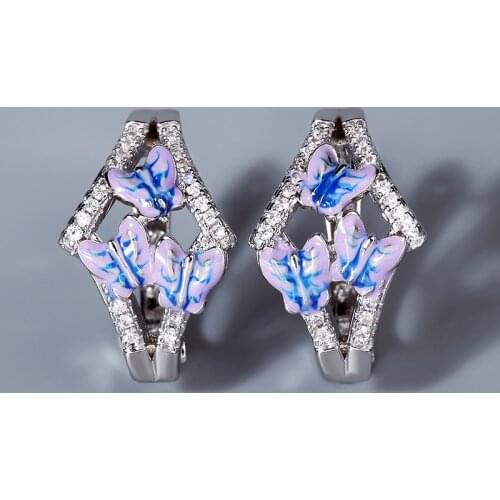 Exquisite Three Blue Butterfly Earrings Drip Enamel Ladies Earrings Charm Jewelry Handmade Enamel 925 Silver Ladies Earrings