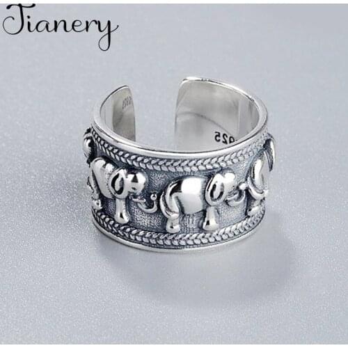 JIANERY Retro Jewelry Silver Color Elephant Rings For Women Bridal Engagement Party Antique Rings Wholesale
