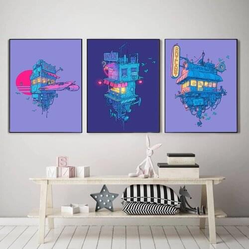 Space Diner Donuts Ramen Tacos Cartoon Canvas Wall Art Painting Future Poster Prints Nursery Wall Pictures Baby Kids Room Decor