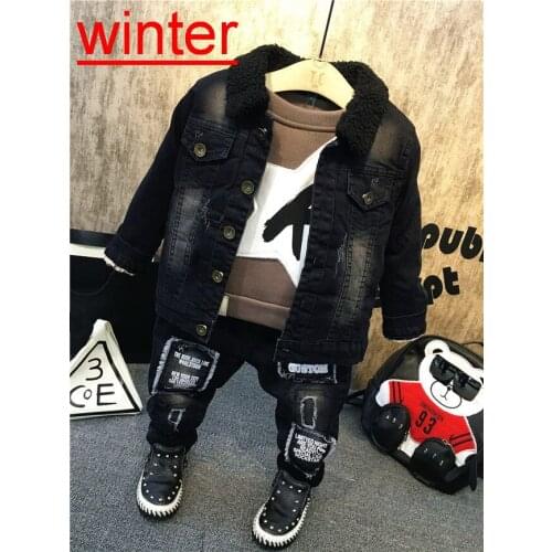 Hot Style Winter Baby Boys Suits kids Winter Coat + Plush Sweater +Thicken Jeans 3 Pcs Boys Clothing Sets Children Suits