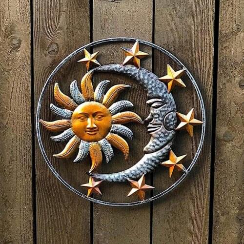 Metal Sun Moon Wall Plaque Decorative Figurine Indoor Outdoor Garden Wall Art Decor Home Decoration Accessories