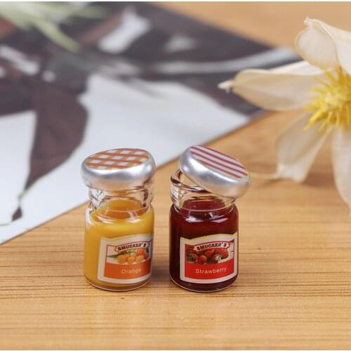 2PCS 1:12 Dollhouse Miniature Food Mini Strawberry Sauce Jam Honey Food Lemon Water For Doll Kitchen Toy Accessories