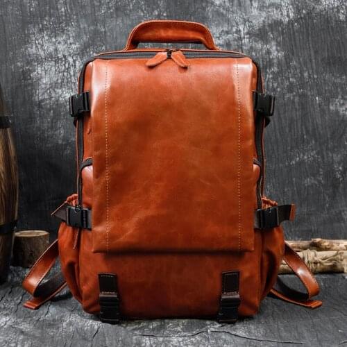 Hot Fashion Genuine Leather Backpack Real Cowskin Travel Backpacks Men Women Daypack Black Brown Bagpack Bag For School