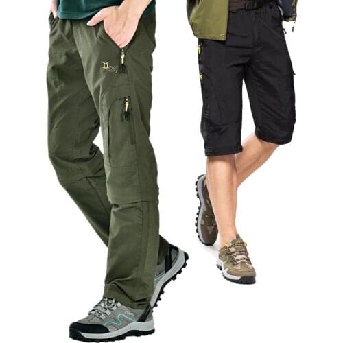 Mens Removable Quick Dry Casual Pants Summer Elastic Ultra-Thin Waterproof Trekking Trousers Army Military Short Cargo Pants