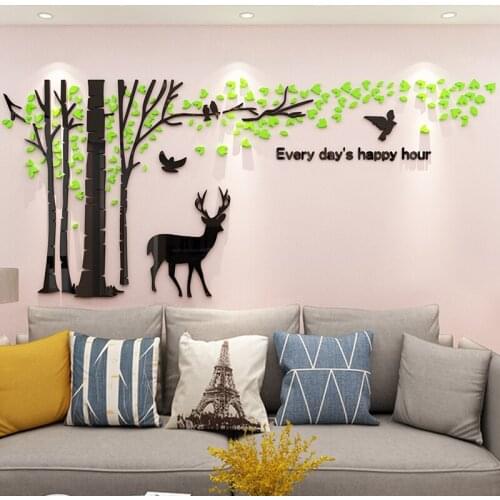 Nordic Style Tree Happy Deer Wall Stickers Acrylic 3d Wallpaper For Tv/sofa Background Home Decor Quailty Wall Decals Poster