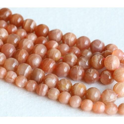 Real Genuine Natural Pink Gold Moonstone Sunstone flash light Round Loose Gemstone Ball Beads 6mm 8mm 10mm 12mm 15" 05145