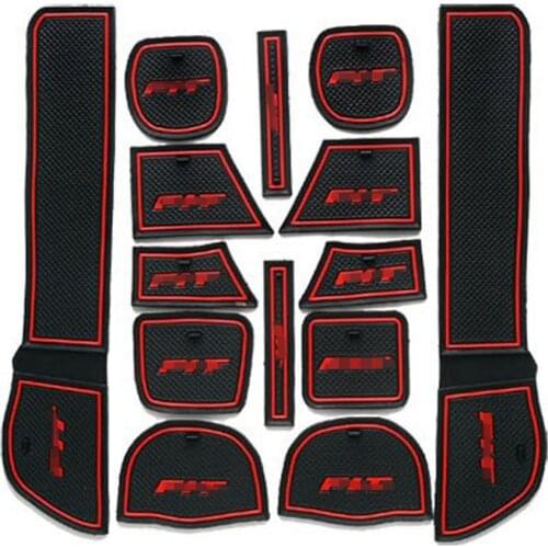 For Honda Fit Jazz 2009 2010 2011 2012 Non-Slip Interior Door Slot Mat Gate Groove Panel Cup Holder Pad Rubber Red 14Pcs