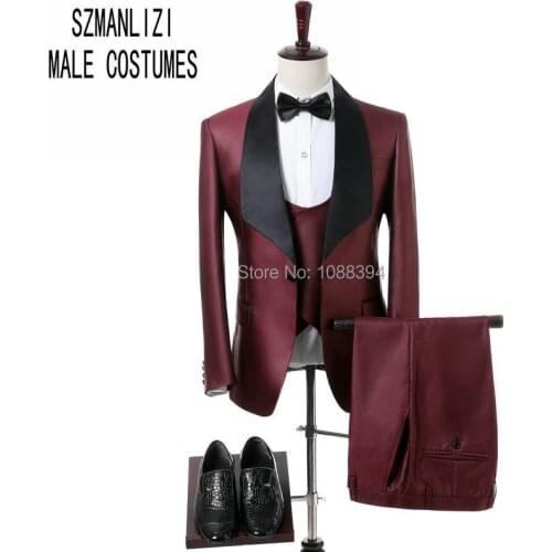 2018 Latest Coat Pant Design Men Wedding Suits Groom Formal Suit Burgundy Tuxedos Jacket Prom Men Suit 3 Pieces Costume Homme