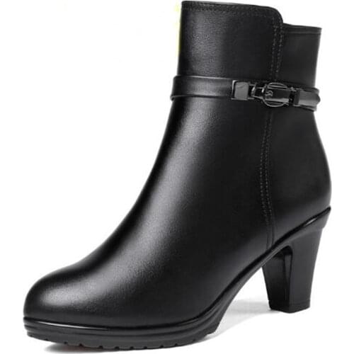 2020 Newest Fashion Winter Women Shoes Boots Comfort Warm Snow Boots Genuine Leather Boots Women Boots Thick with High Heels