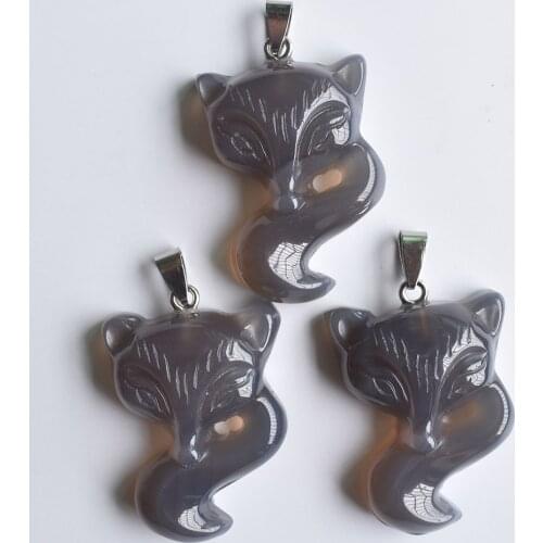 Wholesale 3pcs/lot Fashion good quality natural grey onyx Carved fox shape Pendants for Necklace jewelry making free shipping