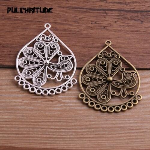 2pcs 40*55mm Two Color Zinc Alloy Necklace Charm Jewelry DIY Hollow Animal Peacock Connector Pendant Necklace