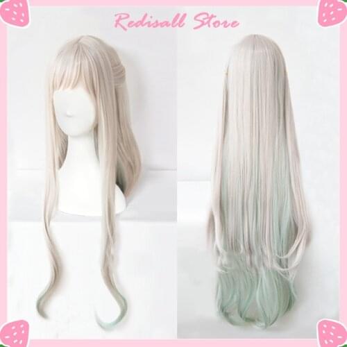 Toilet-Bound Hanako-kun Nene Yashiro Cosplay Wig Long Straight Heat Resistant Green Mixed Beige Hair for Adult Women Free Cap