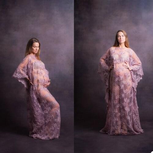 Elegant Women Sexy Bathrobe Lace Long Sleeve Custom Made Pregnant Applique Pajamas Photo Shoot Party Prom Gown