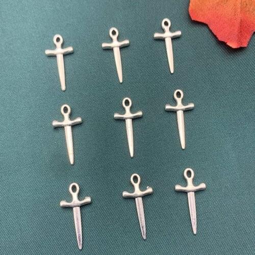 10Pcs Charms Dagger Sword Handmade Craft Pendants Making Fit Vintage Tibetan Silver Color DIY For Bracelet Necklace Wholesale