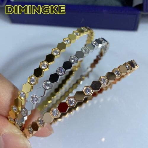 DIMINGKE Hexagonal Bracelet Ring Set S925 Silver AU750 18K Gold Woman Wedding Party Boutique Jewelry