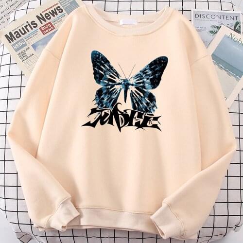 Blue Beautiful Butterfly Print Male Hoodies Vintage Casual Hoodie Autumn Loose Fleece Hoody Simple Fleece Pullover Tops Female
