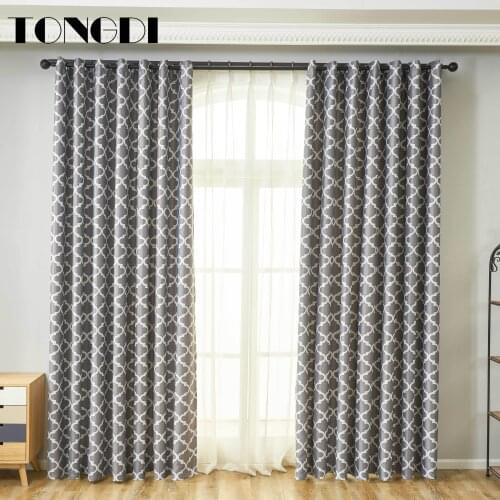 TONGDI Blackout Curtain Printing Modern Lattice Geometric Pattern Panels Decoration For Home Hotel Living Room Bedroom Parlour