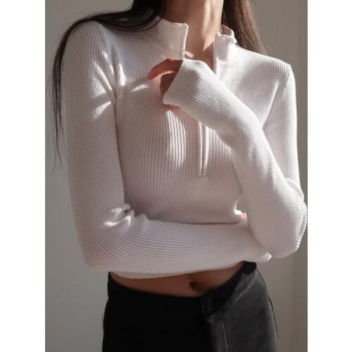 Knitted turtleneck sweater solid woman sweaters sexy kawaii sweater knit cropped sweater top long sleeve crop top korean