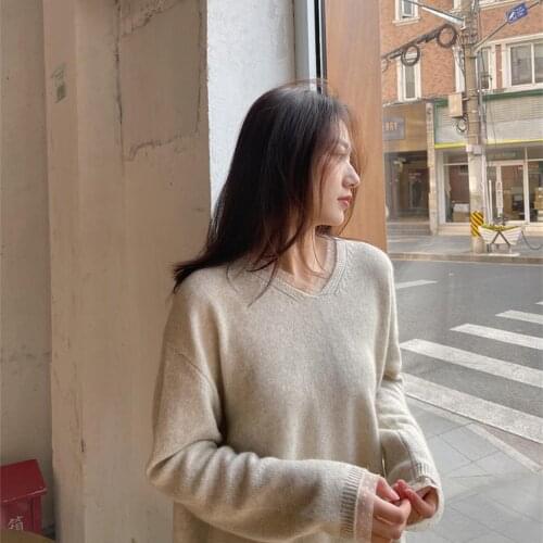 Spring Womens Sweater Korean Fashion Color Sexy Thin Knit V-Neck Sweater Long Sleeve Elegant Ladies Lace Trim Tops Female