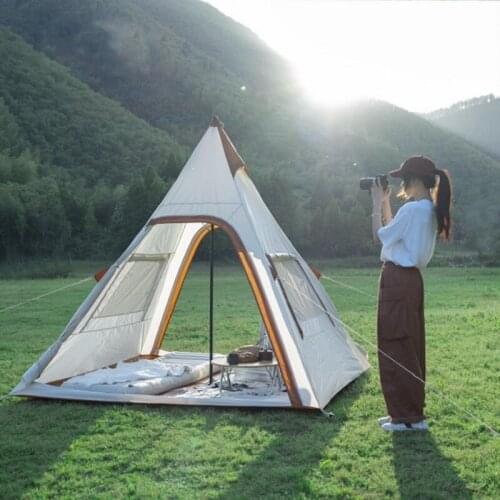 3-4 People Indian Teepee Tent Oxford PU Waterproof Tipi Easy Set Up Outdoor Camping Tent With Double Mesh Door 230x230x220 CM