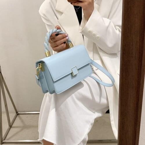 Rope Handle Pu Leather Crossbody Bags with Short Handles for Women 2021 Fashion Luxury Trendy Female Shoulder Handbags Blue