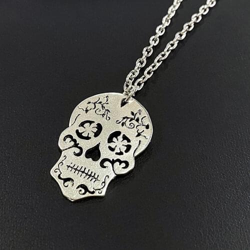 Vintage Skeleton Pendant Necklace For Women Ethnic Skull Necklaces Choker Mexican Skull Jewelry Halloween Gift Stainless Steel