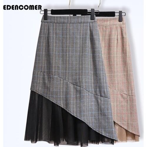 Large Size Skirts 2020 Spring Summer New Style Gauze Joint Plaid Fishtail Skirt Casual A- Line Skirt Womens Clothing Faldas