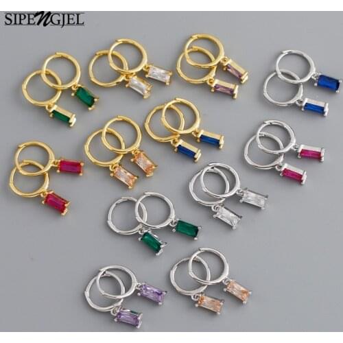 SIPENGJEL Geometric Square Colored Zircon Hoop Earrings For Women Crystal Pendant Earrings Girls Party Gift Jewelry Whole 2021