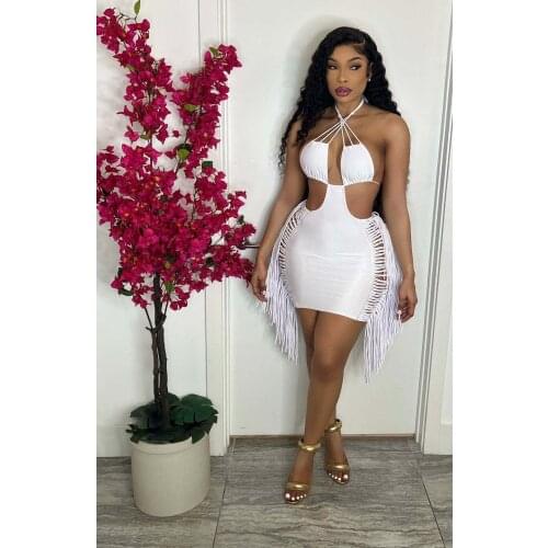 Slash Neck Knit Crochet Dress Women Sexy V Neck Hollow Out Sleeveless Bodycon Dress 2021 Club Party Dresses