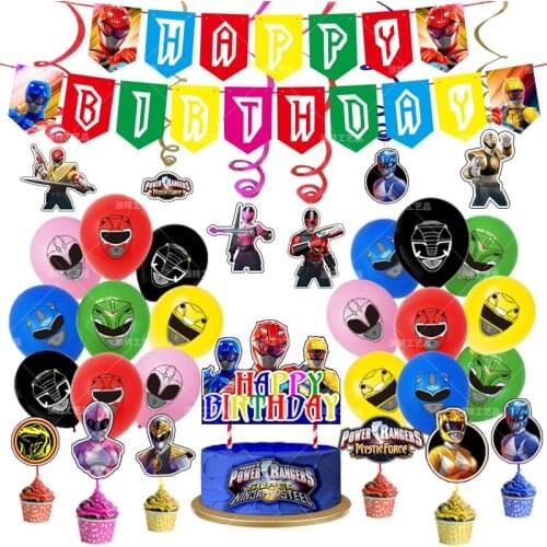 1set Hero POWERed RANGERSSing Party Balloon Masked Ninja Cake Toppers Happy Birthday Banner Boys Game Kids Party Decoration Toy