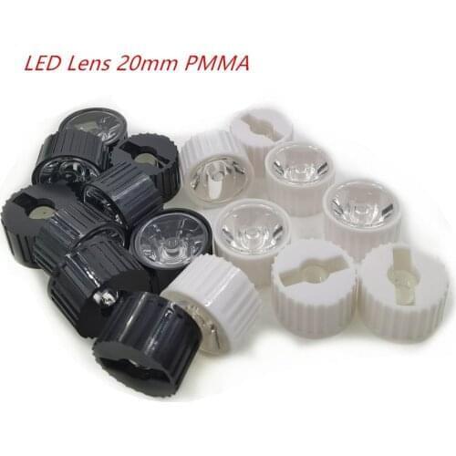 100pcs 20mm 5/15/20/30/45/60/90/120 degrees LED Lens With Black Holder For 1W 3W 5W High Power LED Lamp Light