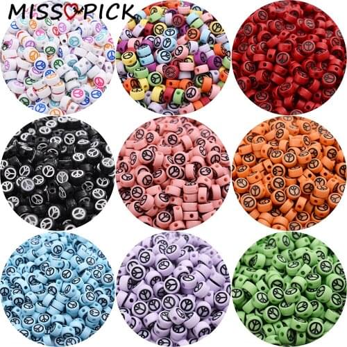 100pcs Acrylic Beads Mix Color Round Peace Symbol Loose Spacer Beads Charms for Jewelry Making DIY Bracelet Accessories Supplier