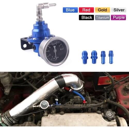 7 Colors Universal Adjustable Aluminum Fuel Pressure Regulator With Gauge Kit Gold Silver Red Blue Purple Black Purple Titanium