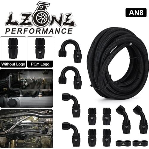 8AN AN8 Oil Fuel Fittings Hose End 0+45+90+180 Degree Oil Adaptor Kit AN8 Braided Oil Fuel Hose Line 5M Black With Clamps