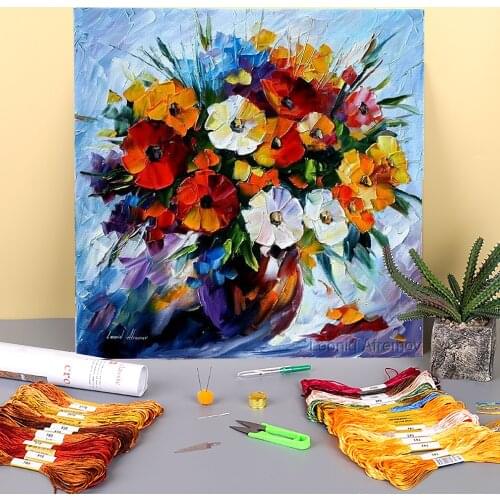 Afremov Paris Windows Original Printed 11CT Cross-Stitch Embroidery Kit DMC Threads Hobby Needlework Knitting Needle