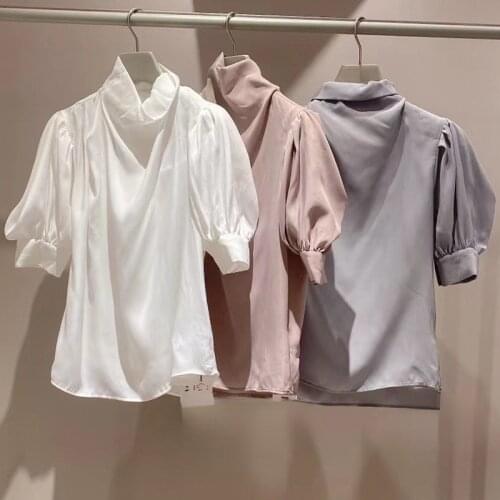 Turtleneck Puff Long Sleeve Pleated Design Women Blouses 2021 Autumn New Arrivals Sweet Blusas Fashion Elegant Woman Tops