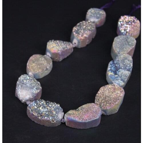 Approx11PCS/strand Rainbow Titanium Natural Quartz Geode Drusy Oval Slab Nugget Beads,Roug Agates Crystal Druzy Slice Pendants