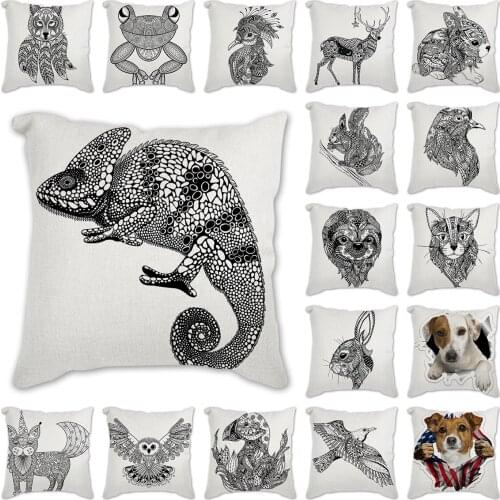 Cushion Cover Cartoon Chameleon Cat Dog Bunny Owl Pillow Case Kids Room Decorative Throw Pillow Cover for Sofa 45x45cm