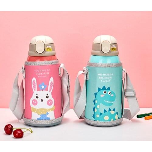 600ml Babys Thermos Water Bottle 316 Stainless Steel Straw Vacuum Flask Childrens Portable Rope Bay Thermals Drink Cup