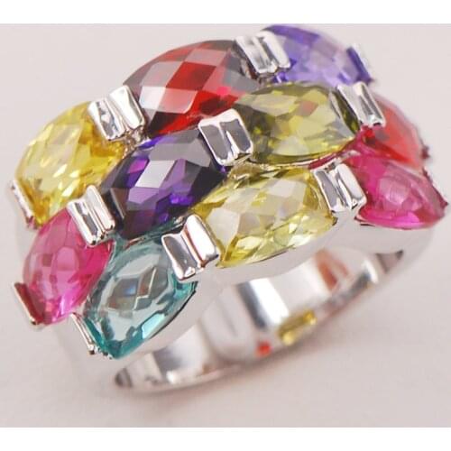 Garnet Morganite Simulated Emerald Pink Crystal Zircon Women 925 Sterling Silver Ring F785 Size 6 7 8 9 10
