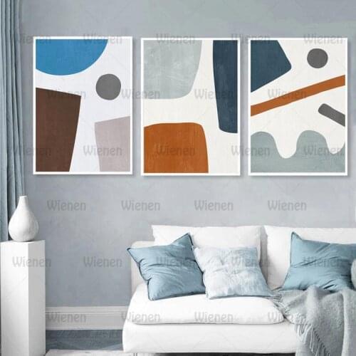 Geometric Shapes Canvas Posters and Prints Navy & Burnt Orange Art Canvas Painting Rust and Navy Wall Pictures Living Room Decor