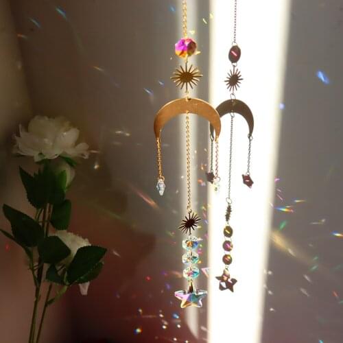 Crystal Sun Sensor Star Hexagon Catcher Diamond Prisms Chakra Wind Chimes Hanging Rainbow Chaser Window Pendant Home Decoration