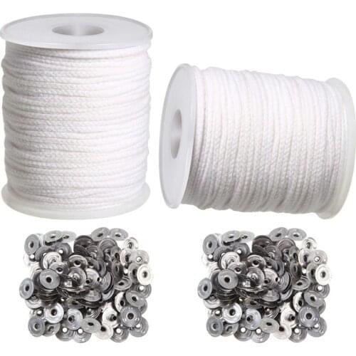 Candle DIY Tools,2 Rolls Braided Candle Wick Cotton Core and 200 Pcs Candle Wick Sustainer Tabs for Candles DIY Crafts