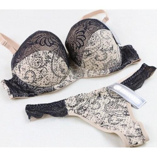 Large Size 32 34 36 38 40 C D E F Cup Women Sexy Push Up khaki Floral Bra Sets lace cotton Bra Sets bh wife girl Underwear B3